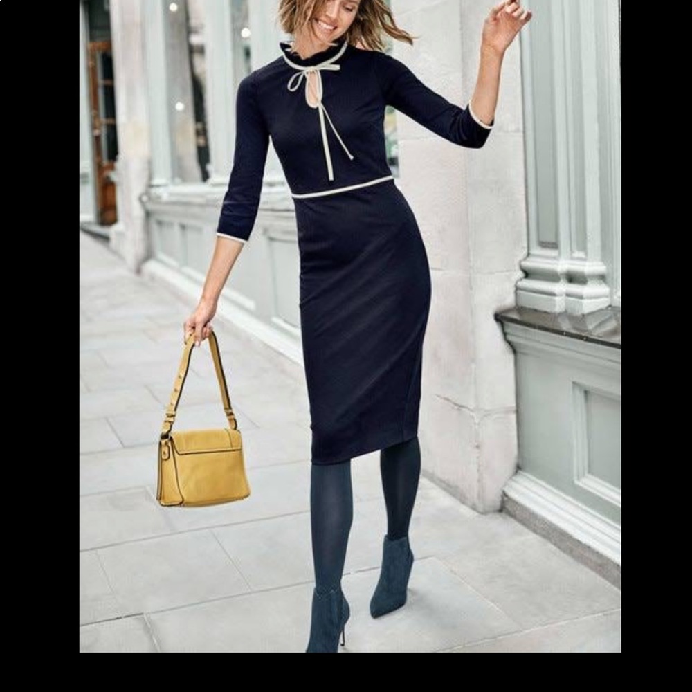 Boden Layla ponte navy tie neck dress 6